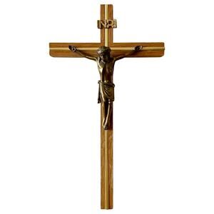 Vintage 50s Catholic Wall Crucifix Cross Brass & Wood – Made in Western Germany